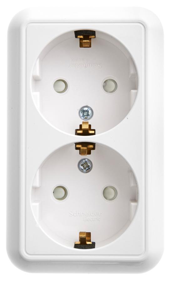 Schneider Electric  Прима  Белый  Розетка 2-местная с заземляющими контактами c монтажная пластина16А 250В  замена на RA16-757M-BI IP20 открытая установка RA16-214M-BI
