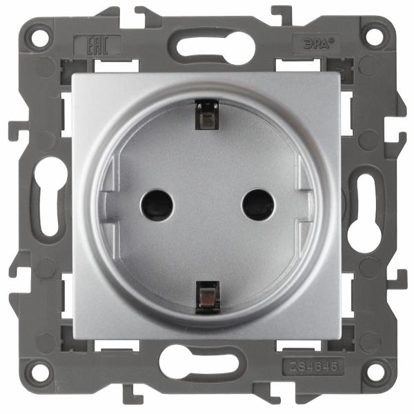 ЭРА  Elegance  Алюминий  Розетка 2P+E Schuko, 16A-250В, IP20  14-2101-03