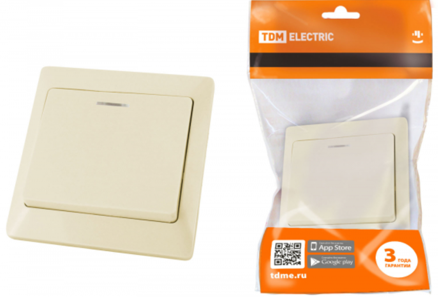 Выключатель 1 кл. с подсветкой 10А сл. кость "Ильмень" TDM