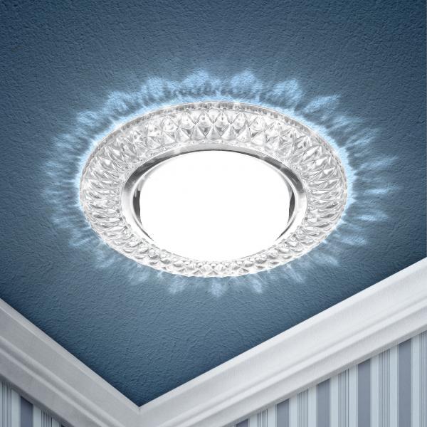 Светильник точечный ЭРА DK LD23 SL/WH  декоративный cо светодиодной подсветкой Gx53, прозрачный